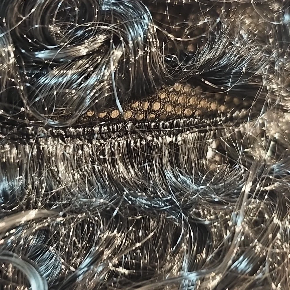 Curly Black (gray) Wig with Pink Hair Rollers, Eyeglasses, Necklace NWOT - Picture 8 of 15